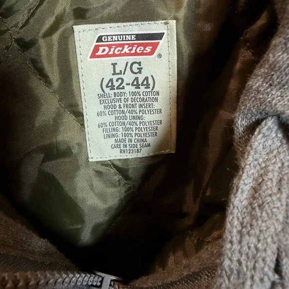 Dickies Men's Green Canvas Hooded Work Coat Quilted Lined Size Large (42-44) - Picture 4 of 6